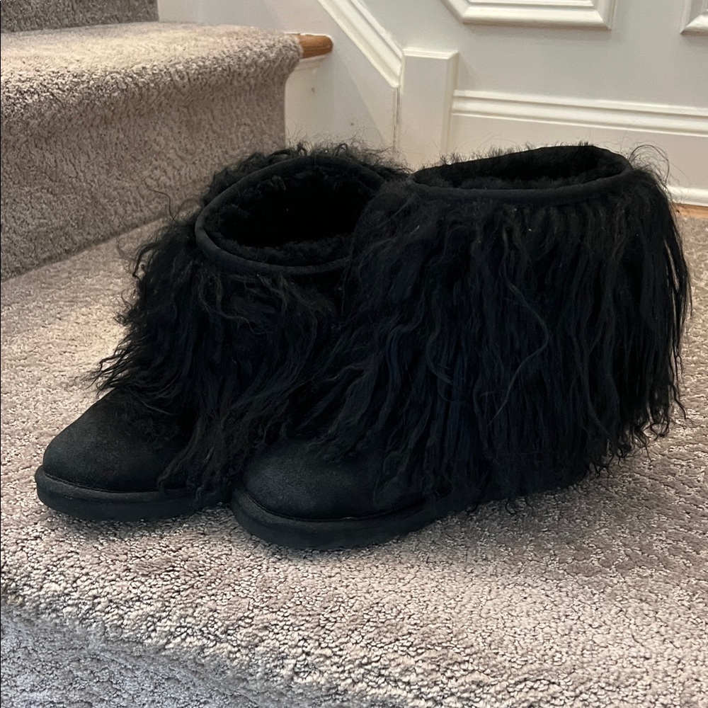 UGG Black Ankle Booties with Fringe